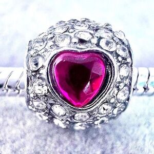 Pink Heart Crystal Bead Charm fits PANDORA